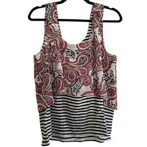 Anthropologie Meadow Rue Stripe and Paisley Print Double Layer Tank Top - Large